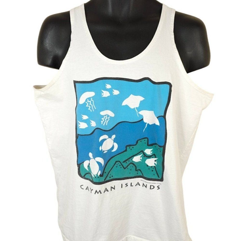 Vintage Cayman Islands Tank Top Mens Size Large 90s Sea Turtle Stingray